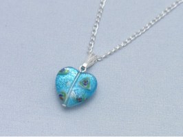 Aqua Crackle Heart Necklace